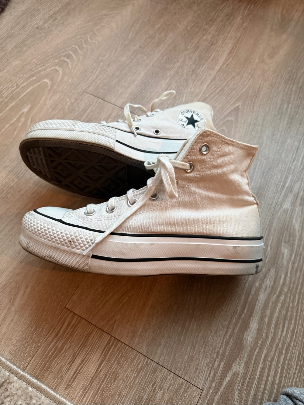 Converse High Top Sneakers in Off-White with Black Trim - Picture 3 of 5
